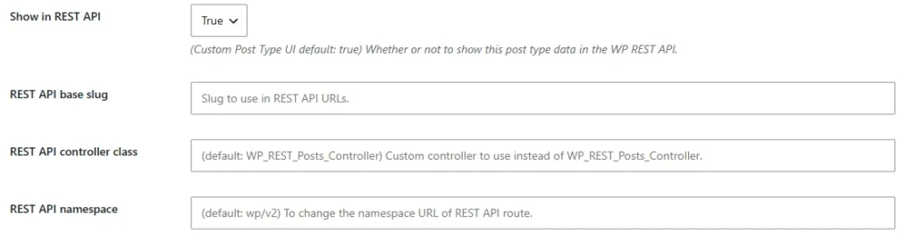 Select True for Show in REST API CPT UI Add/edit Post Type