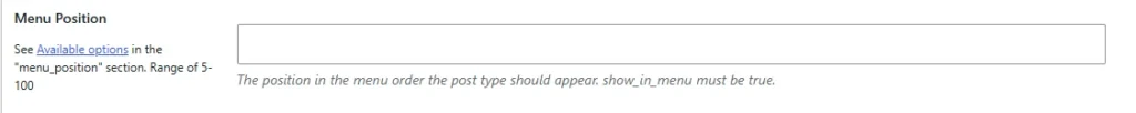 Menu Position option CPT UI Add/edit Post Type