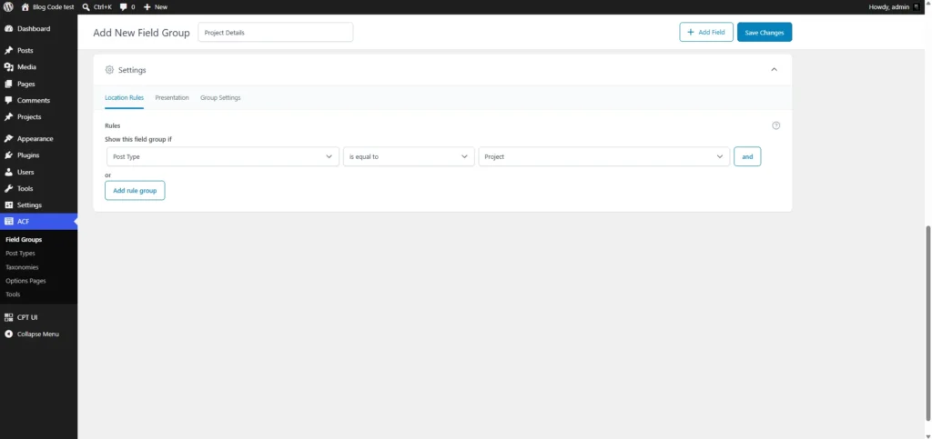 Post type option ACF