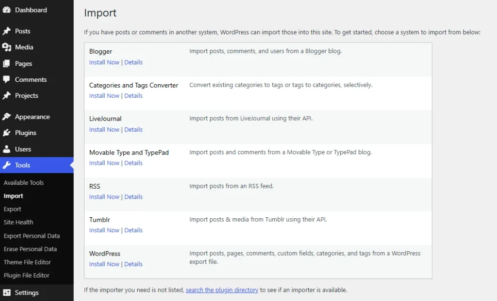 Imports posts WordPress installer