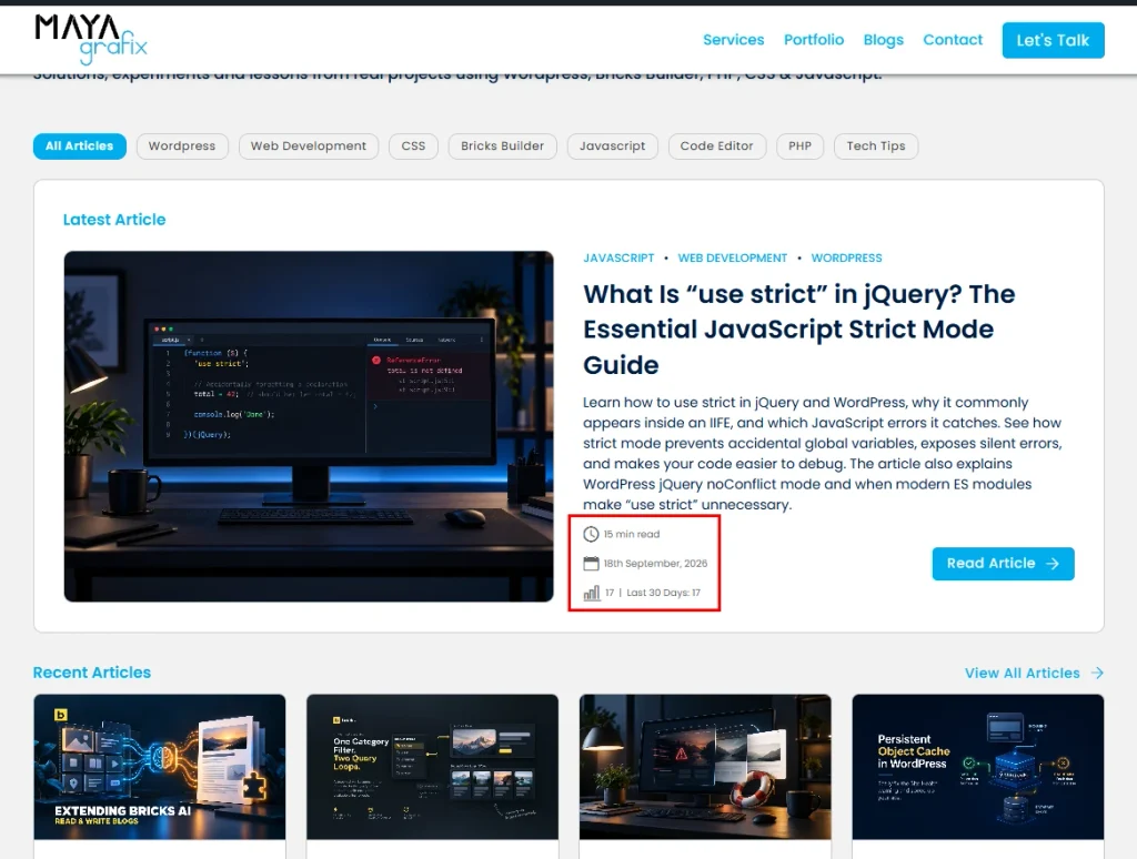Bricks Component on Blog Landing Page