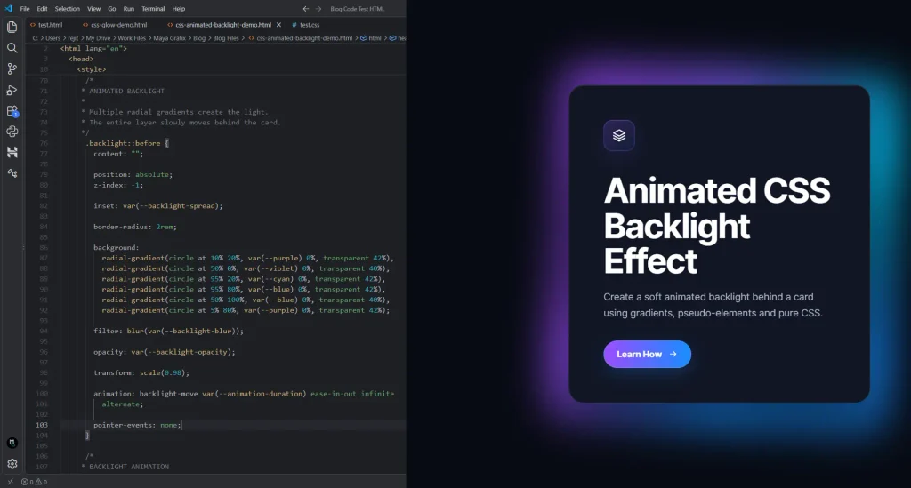 CSS Backlight Effect completed