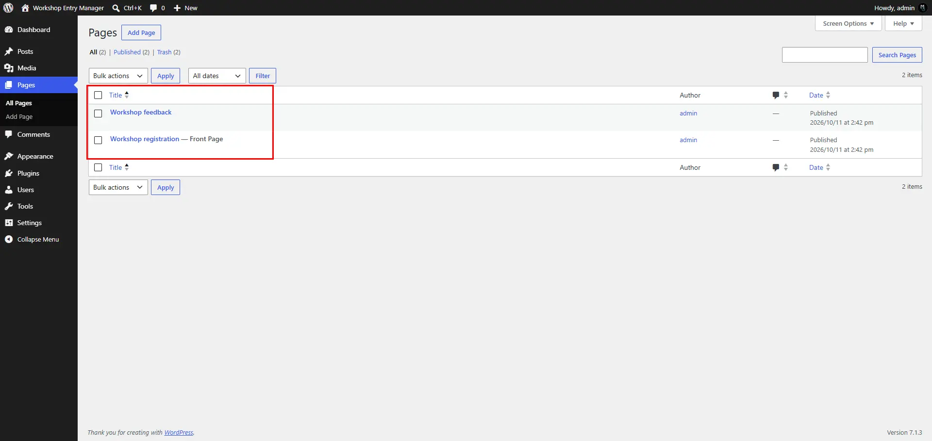 WordPress Custom Database Table Made Easy with a Powerful Custom Plugin 2 Wordpress Custom Database Tables - Pages are formed