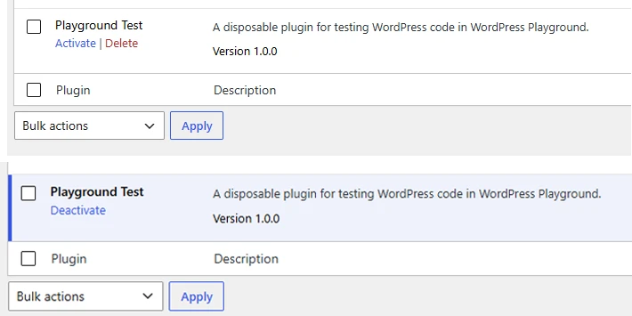 Wordpress Playground Activate Test Plugin